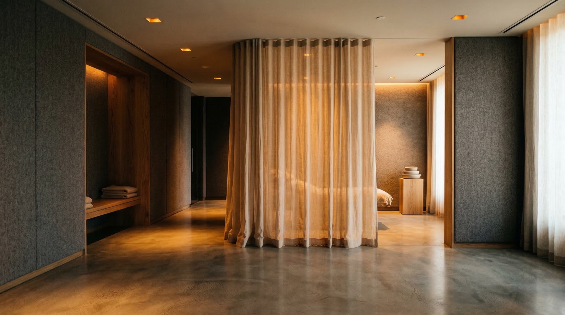 Curtained treatment suite